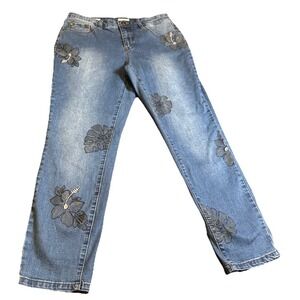 Tribal Jeans Womens Size 10 Ankle Jegging Floral Embroidered Stretch Denim